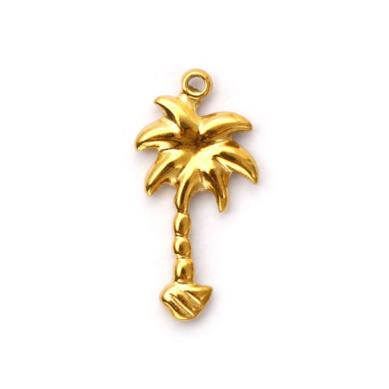Изображение 2 ШТ Экологичное вакуумное PVD-покрытие 304 Нержавеющая Сталь Подвески 18K настоящее золото с покрытием Кокосовая пальма 3.2см x 1.6см