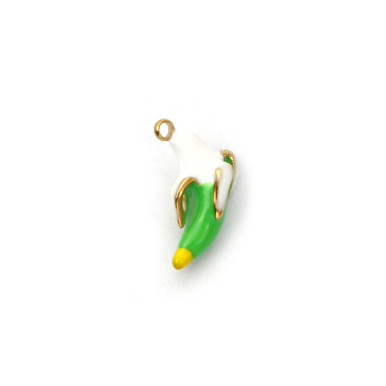 Immagine di 1 Pz Placcatura Sottovuoto PVD Ecologica 304 Acciaio Inossidabile Ciondoli 18K Vero Oro Placcato Verde Smalto Banana 3D 17mm x 10mm