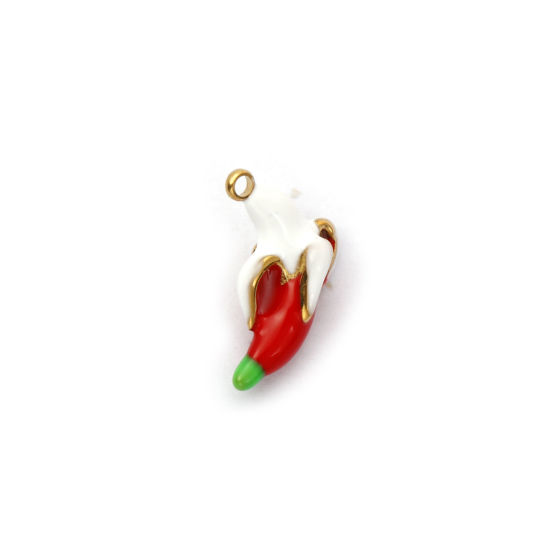 Immagine di 1 Pz Placcatura Sottovuoto PVD Ecologica 304 Acciaio Inossidabile Ciondoli 18K Vero Oro Placcato Rosso Smalto Banana 3D 17mm x 10mm