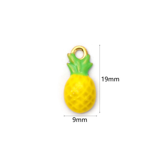 Immagine di 1 Pz Placcatura Sottovuoto PVD Ecologica 304 Acciaio Inossidabile Ciondoli 18K Vero Oro Placcato Giallo Smalto Ananas 19mm x 9mm