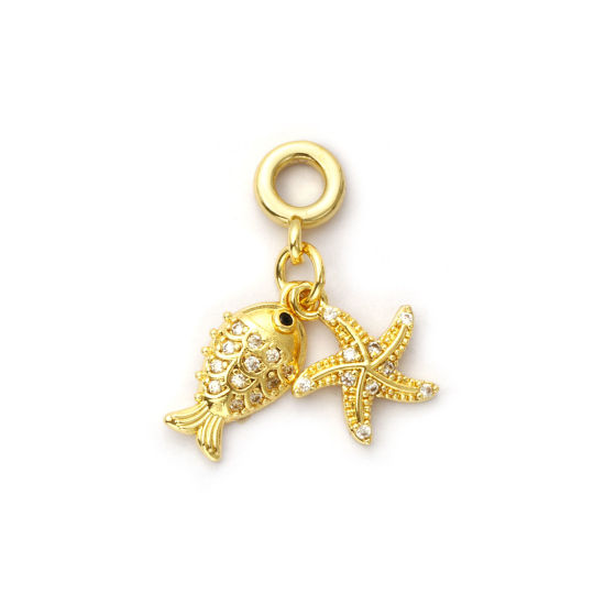 Imagen de 1 Unidad Respetuoso del Medio Ambiente Latón Joyería del océano Cuentas de Encanto Colgantes 18K Oro Real Chapado Pez Micro Pave Claro Circón Artificial 26mm