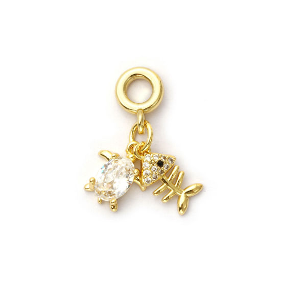 Imagen de 1 Unidad Respetuoso del Medio Ambiente Latón Joyería del océano Cuentas de Encanto Colgantes 18K Oro Real Chapado Tortuga Micro Pave Claro Circón Artificial 23mm