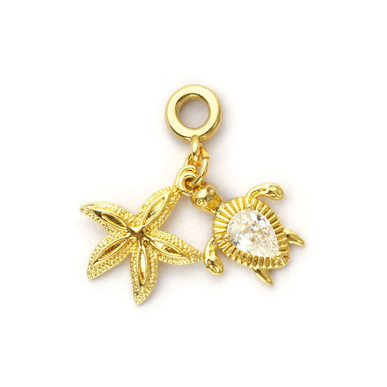 Imagen de 1 Unidad Respetuoso del Medio Ambiente Latón Joyería del océano Cuentas de Encanto Colgantes 18K Oro Real Chapado Tortuga Claro Circón Artificial 29mm