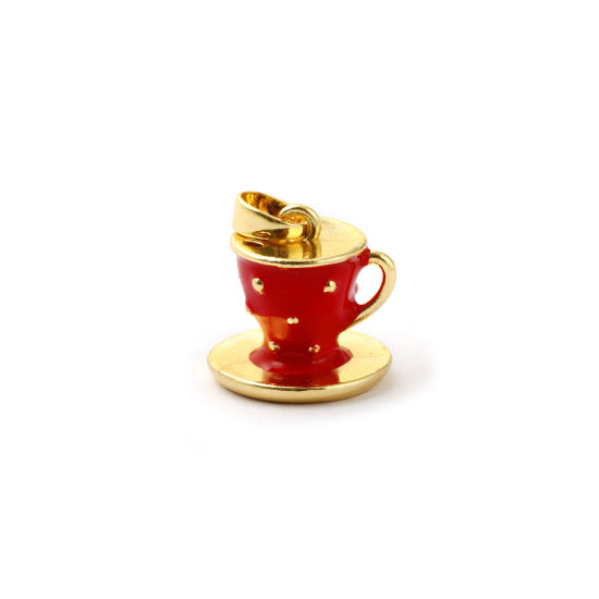 Immagine di 1 Piece Charm Pendant 18K Real Gold Plated Red Enamel Cup 3D 18mm x 14mm