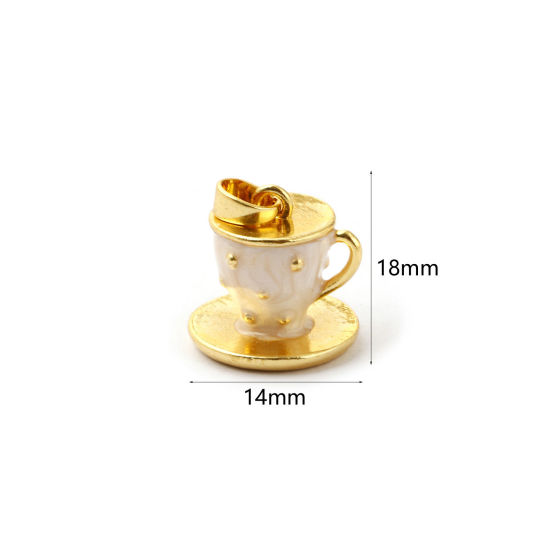 Immagine di 1 Piece Charm Pendant 18K Real Gold Plated White Enamel Cup 3D 18mm x 14mm