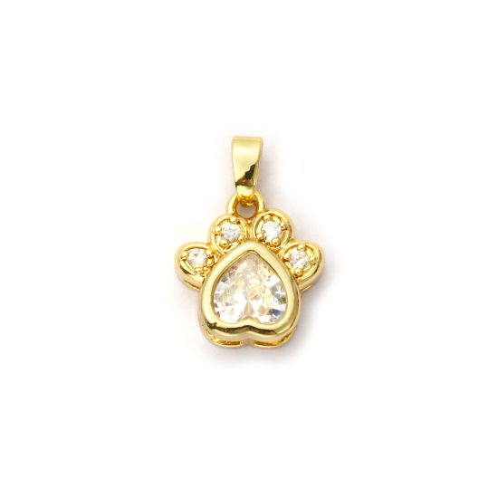 Imagen de 2 PCs Eco-friendly Brass Pet Memorial Charm Pendant 18K Real Gold Plated Paw Print Micro Pave Clear Cubic Zirconia 18mm x 13mm