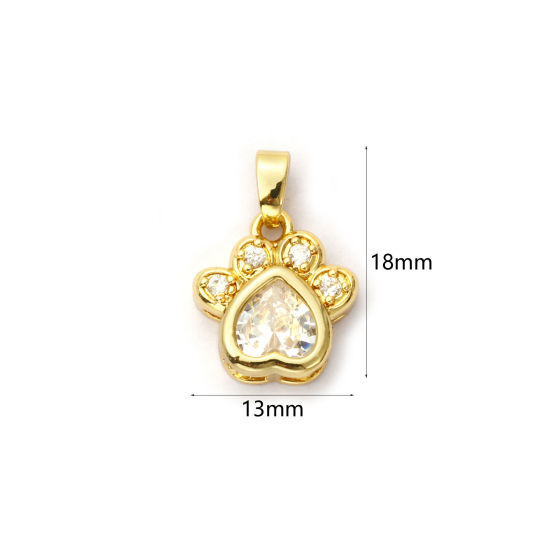 Imagen de 2 PCs Eco-friendly Brass Pet Memorial Charm Pendant 18K Real Gold Plated Paw Print Micro Pave Clear Cubic Zirconia 18mm x 13mm