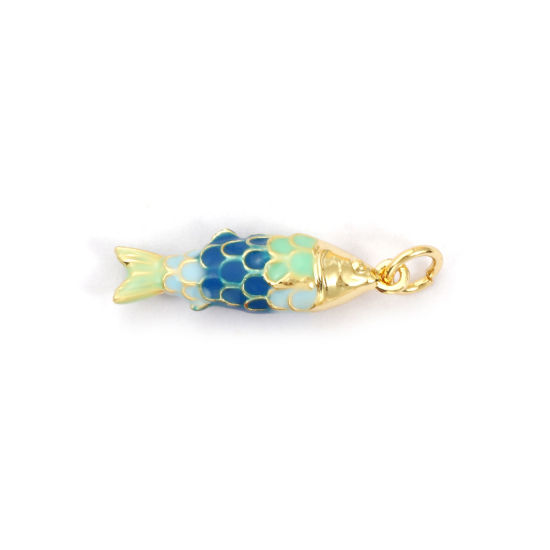 Immagine di 1 Piece Eco-friendly Brass Ocean Jewelry Charms 18K Real Gold Plated Multicolor Enamel Fish Animal 3D 26mm x 6.5mm
