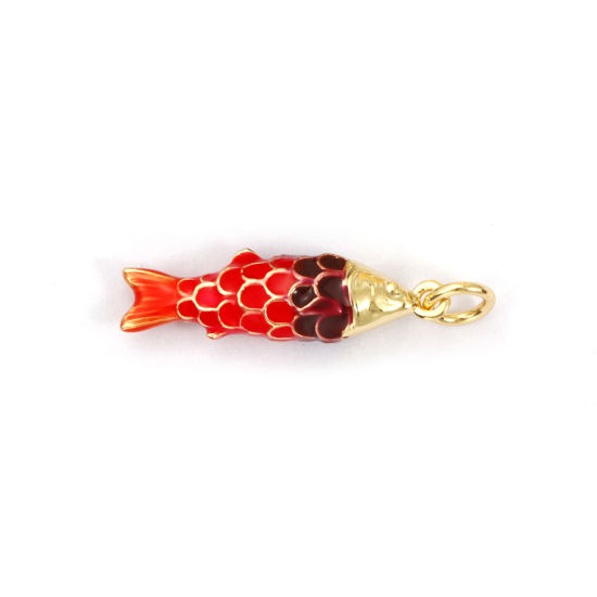 Immagine di 1 Piece Eco-friendly Brass Ocean Jewelry Charms 18K Real Gold Plated Multicolor Enamel Fish Animal 3D 26mm x 6.5mm