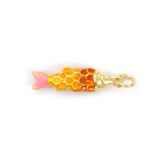 Immagine di 1 Piece Eco-friendly Brass Ocean Jewelry Charms 18K Real Gold Plated Multicolor Enamel Fish Animal 3D 26mm x 6.5mm