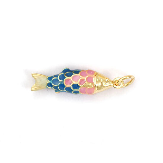 Immagine di 1 Piece Eco-friendly Brass Ocean Jewelry Charms 18K Real Gold Plated Multicolor Enamel Fish Animal 3D 26mm x 6.5mm