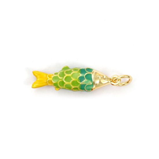 Immagine di 1 Piece Eco-friendly Brass Ocean Jewelry Charms 18K Real Gold Plated Multicolor Enamel Fish Animal 3D 26mm x 6.5mm