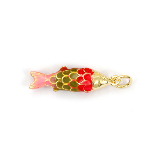 Immagine di 1 Piece Eco-friendly Brass Ocean Jewelry Charms 18K Real Gold Plated Multicolor Enamel Fish Animal 3D 26mm x 6.5mm