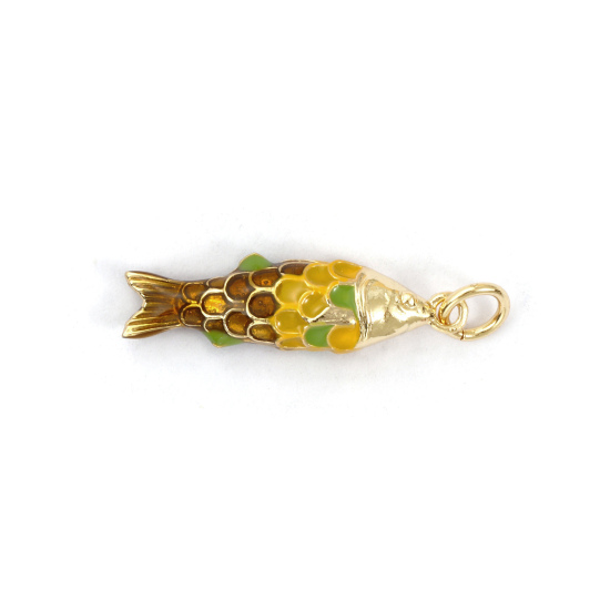 Immagine di 1 Piece Eco-friendly Brass Ocean Jewelry Charms 18K Real Gold Plated Multicolor Enamel Fish Animal 3D 26mm x 6.5mm