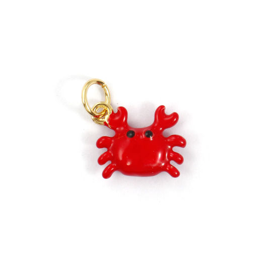 Изображение 1 Piece Eco-friendly Brass Ocean Jewelry Charms 18K Real Gold Plated Red Enamel Crab Animal 3D 13mm x 12mm