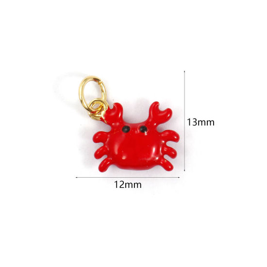 Изображение 1 Piece Eco-friendly Brass Ocean Jewelry Charms 18K Real Gold Plated Red Enamel Crab Animal 3D 13mm x 12mm