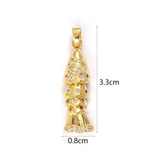 Picture of 1 Piece Brass Ocean Jewelry Pendants 18K Gold Plated Fish Animal Movable Clear Cubic Zirconia 3.3cm x 0.8cm