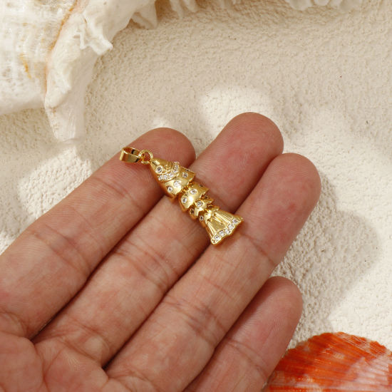 Picture of 1 Piece Brass Ocean Jewelry Pendants 18K Gold Plated Fish Animal Movable Clear Cubic Zirconia 3.3cm x 0.8cm