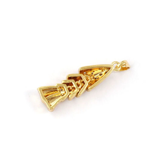 Picture of 1 Piece Brass Ocean Jewelry Pendants 18K Gold Plated Fish Animal Movable Clear Cubic Zirconia 3.3cm x 0.8cm
