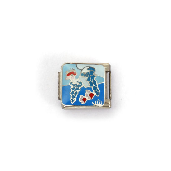 Immagine di 2 Pz 304 Acciaio Inossidabile Gioielli Oceanici Bracciale con Charm Italiano a Maglie, Creazione di Gioielli Fai-da-te Tono Argento Multicolore Rettangolo littorina 10mm x 9mm