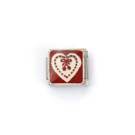 Picture of 2 PCs 304 Stainless Steel Valentine's Day Italian Charm Links For DIY Bracelet Jewelry Making Silver Tone Red Rectangle Heart 10mm x 9mm