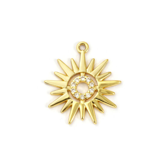 Изображение 1 ШТ Латунь галактика Подвески 18K позолоченный Солнце ажурная резьба Прозрачный Искусственный Циркон 21мм x 19мм