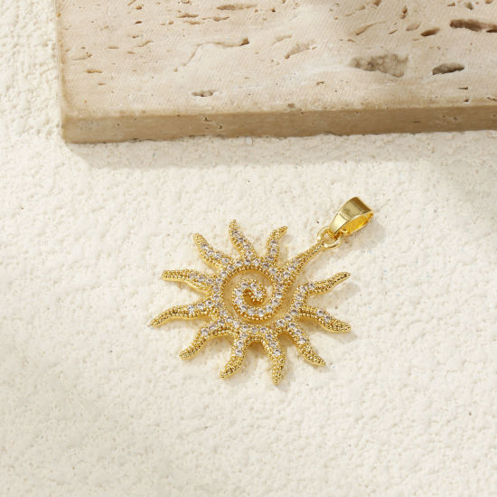 Immagine di 2 Pz Ottone Galassia Ciondoli Pendenti Placcato Oro 18K Sole Micro Spianare Trasparente Cubic Zirconiae 3.6cm x 2.8cm