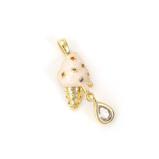 Изображение 2 PCs Eco-friendly Brass Charms 18K Real Gold Plated Creamy-White Enamel Ice Cream Pearlized Multicolour Cubic Zirconia 29mm x 9mm