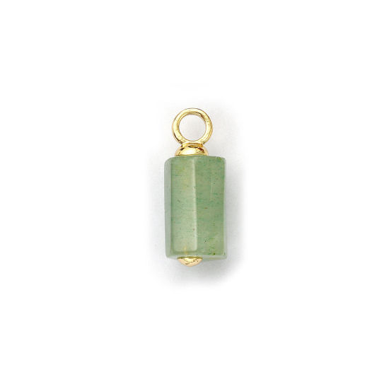 Picture of 2 PCs Eco-friendly Brass & Aventurine Charms 18K Real Gold Plated Light Green Cylinder Faceted 19mm x 8mm