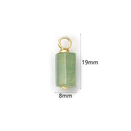 Picture of 2 PCs Eco-friendly Brass & Aventurine Charms 18K Real Gold Plated Light Green Cylinder Faceted 19mm x 8mm