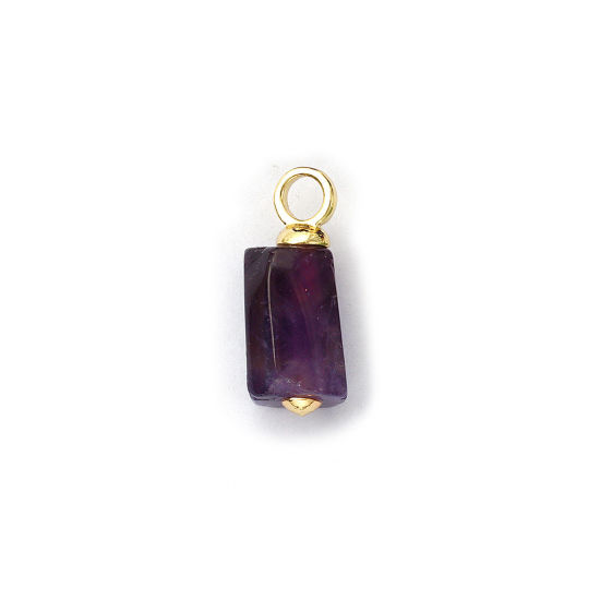 Picture of 2 PCs Eco-friendly Brass & Amethyst Charms 18K Real Gold Plated Purple Cylinder Faceted 19mm x 8mm