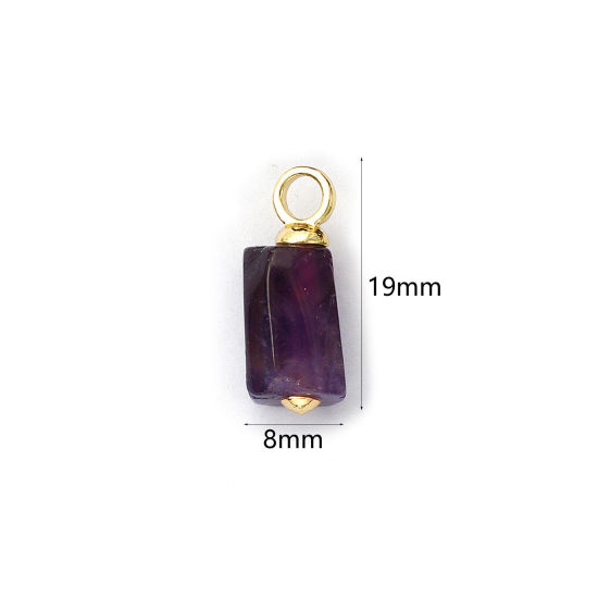 Picture of 2 PCs Eco-friendly Brass & Amethyst Charms 18K Real Gold Plated Purple Cylinder Faceted 19mm x 8mm
