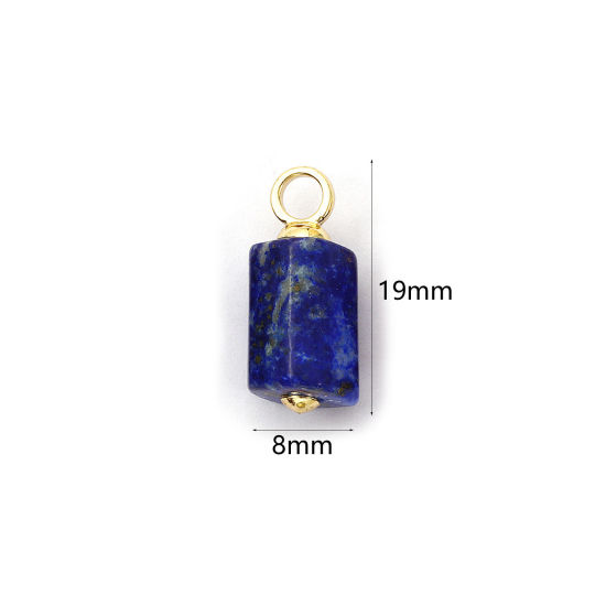 Picture of 2 PCs Eco-friendly Brass & Lapis Lazuli Charms 18K Real Gold Plated Dark Blue Cylinder Faceted 19mm x 8mm