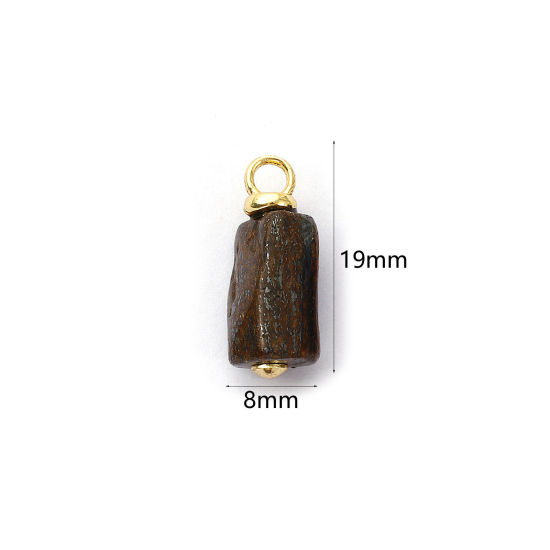 Picture of 2 PCs Eco-friendly Brass & Gemstone Charms 18K Real Gold Plated Dark Brown Cylinder Faceted 19mm x 8mm