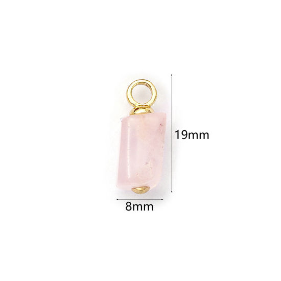 Picture of 2 PCs Eco-friendly Brass & Rose Quartz Charms 18K Real Gold Plated Light Pink Cylinder 19mm x 8mm