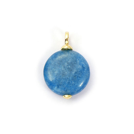 Picture of 2 PCs Eco-friendly Brass & Crystal Charms 18K Real Gold Plated Blue Round 22mm x 15mm
