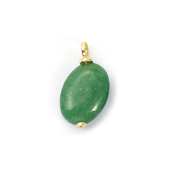 Picture of 2 PCs Eco-friendly Brass & Aventurine Charms 18K Real Gold Plated Green Oval 24mm x 13mm
