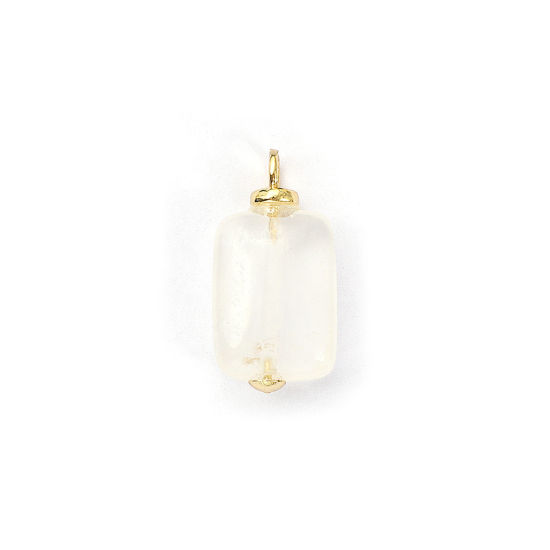 Picture of 2 PCs Eco-friendly Brass & Crystal Charms 18K Real Gold Plated White Rectangle 20mm x 10mm