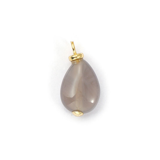Picture of 2 PCs Eco-friendly Brass & Agate Charms 18K Real Gold Plated French Gray Drop 20mm x 10mm