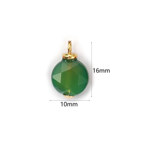 Imagen de 2 Unidades Respetuoso del Medio Ambiente Latón & ágata Colgantes 18K Oro Real Chapado Verde Ronda Sección 16mm x 10mm