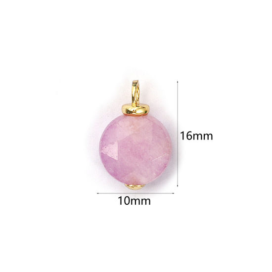Picture of 2 PCs Eco-friendly Brass & Spodumene Charms 18K Real Gold Plated Mauve Round Faceted 16mm x 10mm