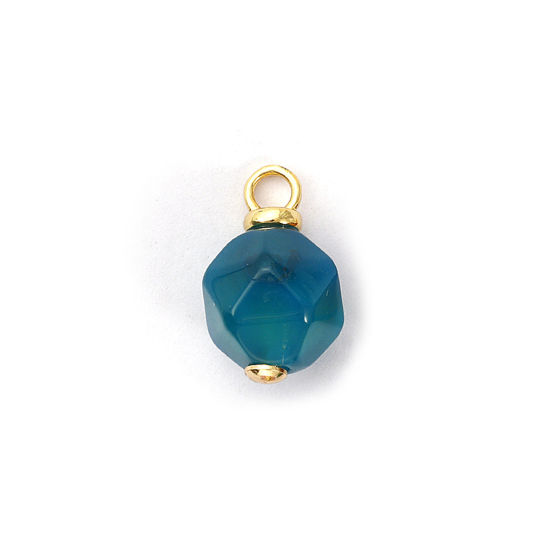Picture of 2 PCs Eco-friendly Brass & Agate Charms 18K Real Gold Plated Green Blue Ball Faceted 16mm x 10mm