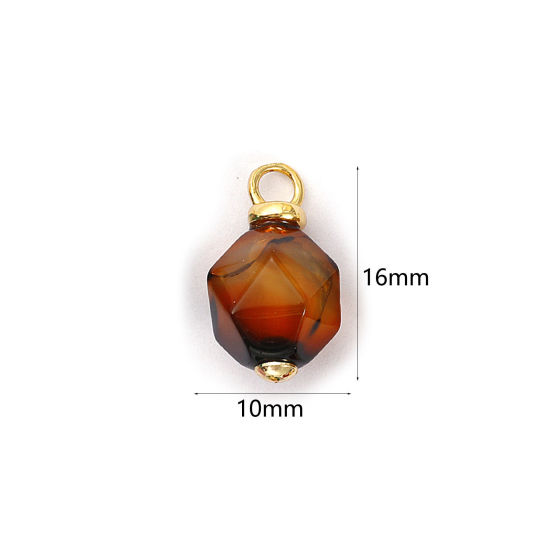 Picture of 2 PCs Eco-friendly Brass & Agate Charms 18K Real Gold Plated Brown Ball Faceted 16mm x 10mm