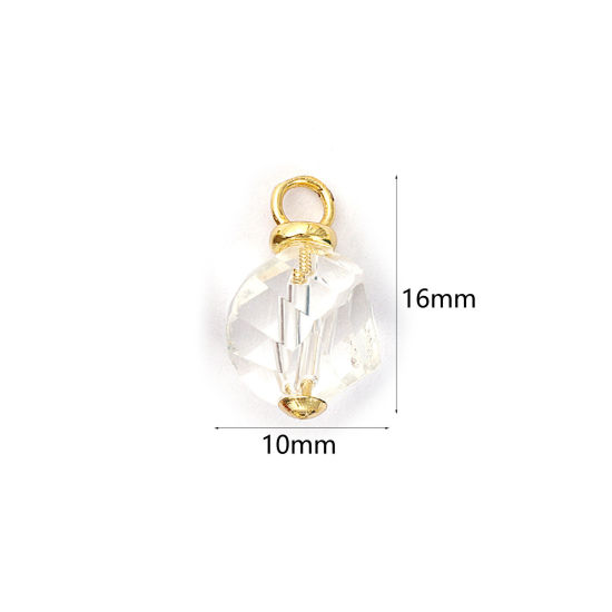 Picture of 2 PCs Eco-friendly Brass & Quartz Rock Crystal Charms 18K Real Gold Plated White Ball Faceted 16mm x 10mm