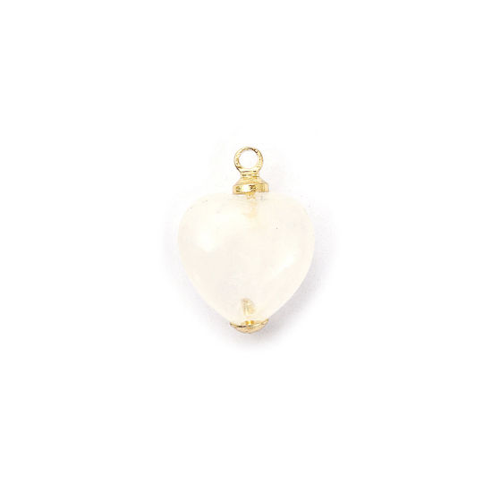 Picture of 2 PCs Eco-friendly Brass & Quartz Rock Crystal Charms 18K Real Gold Plated White Heart 14mm x 10mm