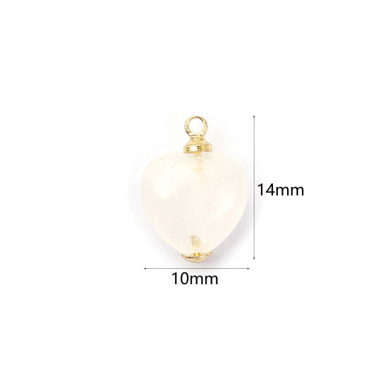 Picture of 2 PCs Eco-friendly Brass & Quartz Rock Crystal Charms 18K Real Gold Plated White Heart 14mm x 10mm