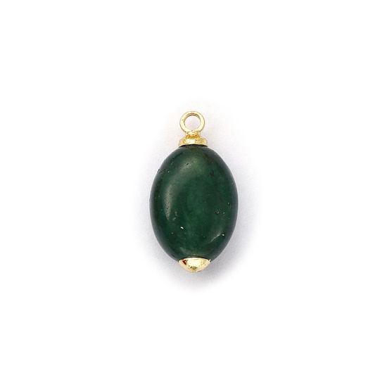 Picture of 2 PCs Eco-friendly Brass & Gemstone Charms 18K Real Gold Plated Dark Green Oval 15mm x 8mm