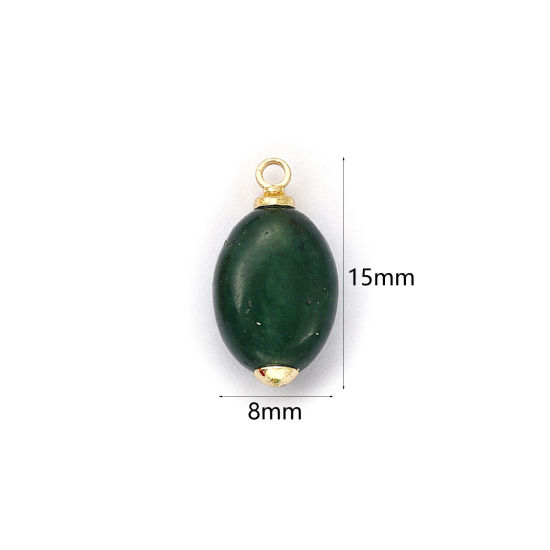 Picture of 2 PCs Eco-friendly Brass & Gemstone Charms 18K Real Gold Plated Dark Green Oval 15mm x 8mm