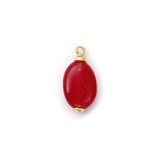 Picture of 2 PCs Eco-friendly Brass & Gemstone Charms 18K Real Gold Plated Red Oval 15mm x 8mm
