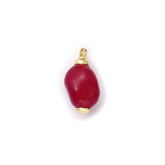 Picture of 2 PCs Eco-friendly Brass & Gemstone Charms 18K Real Gold Plated Fuchsia Polygon 13mm x 6mm